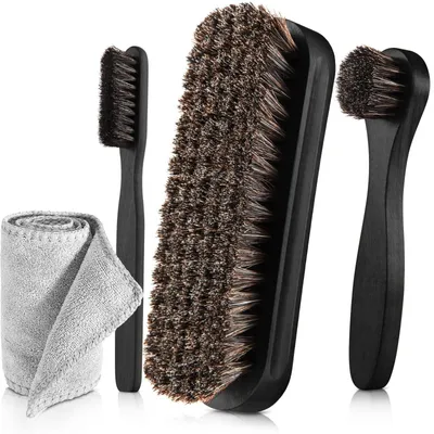 Productafbeelding van Schoenborstel - Schoenenborstel - Paardenhaar - Set van 4 stuks - Microvezeldoek