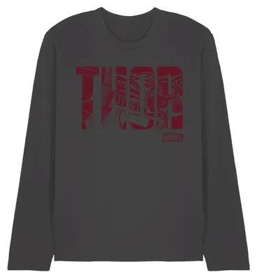 Image de T-shirt manches longues unisexe Thor, motif Marvel, inscription "Thor", couleur anthracite, taille S