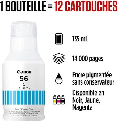 Produktbild von Tinte Flasche, CANON GI-56BK, Schwarz, 135 ml, Bis zu 15755 Seiten, MAXIFY GX Kompatibilität