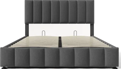 Produktbild von Merax Hydraulisches Boxspringbett 140x200cm mit Bettkasten, höhenverstellbarem Kopfteil und Lattenrost, Polsterbett Doppelbett Stauraumbett aus Leinen, Grau