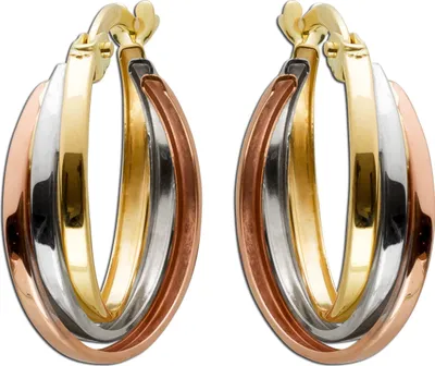 Produktbild von Dreifarbige Tricolor Creolen 333 8K Gelbgold Weissgold Rosegold Triniti