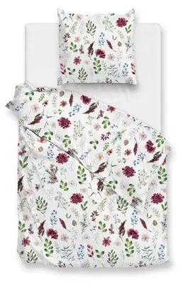 Produktbild von Celeste Bettbezug 155/220 cm – 100% Baumwolle – Hochwertige Bettwäsche mit Bloemen motiv – Weich - Atmungsaktiv und Hautfreundlich – inkl. 80x80 cm Kissenbezug – Weiß