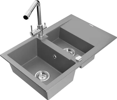Produktbild von Mexen Gaspar 1,5-Becken-Granitspüle mit Abtropffläche und Mischbatterie Duero, Grau - 6507-71-671600-00