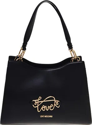 Produktbild von Moschino Damen Handtasche Schwarz mit goldenen Details und Reißverschlussfach
