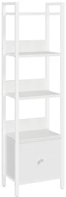 Produktbild von Bücherregal mit Schublade 33 x 24 x 131 cm Weiß 5 Ebenen
