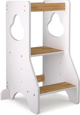 Imagen del producto de Torre de aprendizaje para niños a partir de 1 año - Learning Tower - Torre de aprendizaje Montessori con ajuste de altura, con protección contra vuelcos, ajustable en 3 alturas, color blanco y color natural