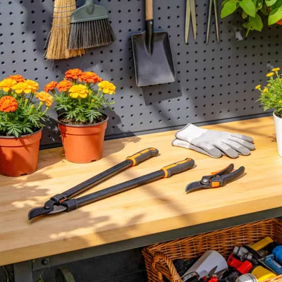 Produktbild von Gartenscheren-Set 2-teilig, Astschere Gartenschere rostfreier Stahl, Orange | 69,5 cm | 0,8 kg | rutschfeste Griffe