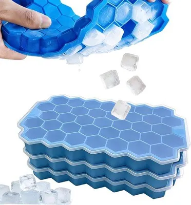 Produktbild von Eiswürfelform mit Deckel - Mini-Silikonformen - 3 Stück - 111 Eiswürfel - BPA-frei - 20,5 x 12,2 x 2,2 cm - Eiswürfelbehälter