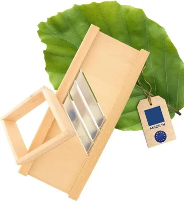 Produktbild von Profi-Krauthobel 60 cm mit 3 Edelstahl-Messer-Klingen und Schublade, Gemüsehobel aus Holz, Krautraspler für Sauerkraut