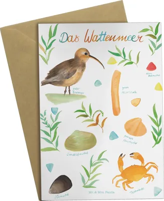 Produktbild von Mr. & Mrs. Panda Klappkarte Wattenmeer - Geschenk, Glückwunschkarte, Dekoration, osterkarten, Ostsee, Vögel, osterkarte, Nordsee, einladungskarten, Meer, Grußkarten, See