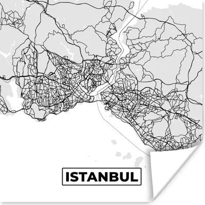 Produktbild von MuchoWow® Poster Istanbul - Karte - Stadtplan - Schwarz-weiß - Karte 100x100 cm - Babyzimmer