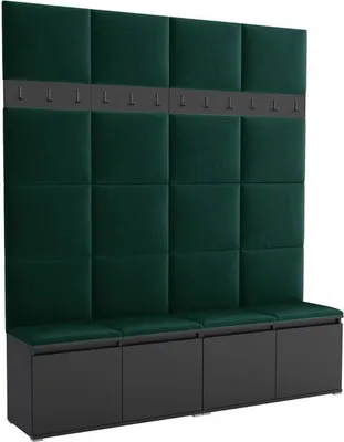 Productafbeelding van Garderobeset Noris II, beklede garderobe met zitbank, entree meubel met wandpanelen, haken en opbergruimte (kleur: zwart + Trinity 28)