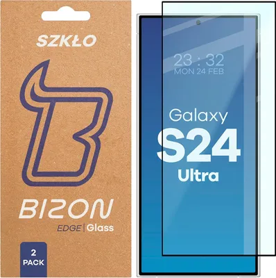 Produktbild von 2x Gehärtetes Glas für Galaxy S24 Ultra, Bizon Glass Edge Duo, Schwarzer Rahmen