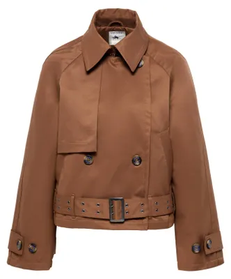 Produktbild von Pflegeleichte braune Damen-Trenchjacke aus Polyester-Baumwoll-Mix mit Gürtel Größe 40