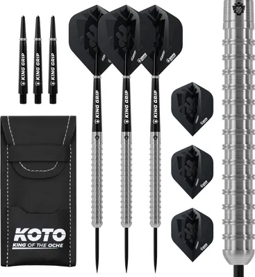 Produktbild von KOTO - Kingrex 90% Darts 23 G, Silber, Darts Set inkl. 3 Barrels,Flights + Shafts & Dartwallet, Fester Ringgrip