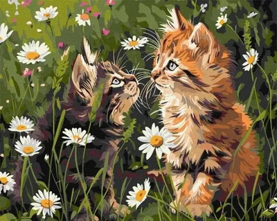 Produktbild von Malen nach Zahlen – Katzen in Blumen 40 x 50 cm – Ideyka