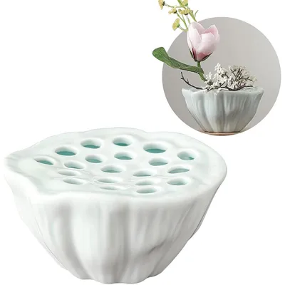 Produktbild von Lotus-Blumenvasen, Keramik-Arrangementgefäß, Blumenhalter, dekorativer Blumenkübel, Tischblumenschale, Keramik-Kenzan-Vase (hellblau)