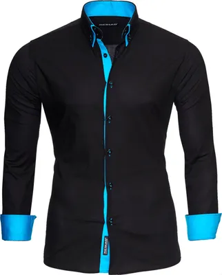 Produktbild von Reslad Herren Langarm Hemd Alabama RS-7050 Schwarz-Türkis M