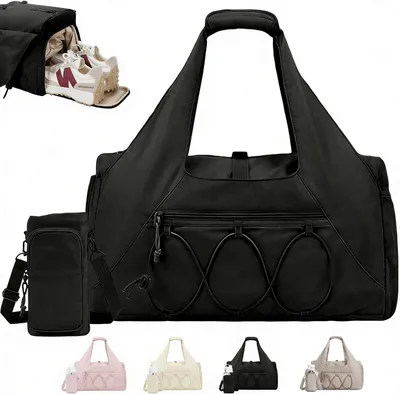 Zdjęcie produktu dla Torba sportowa, 45 x 18 x 26 cm, z przegrodą na buty, czarna, do fitnessu