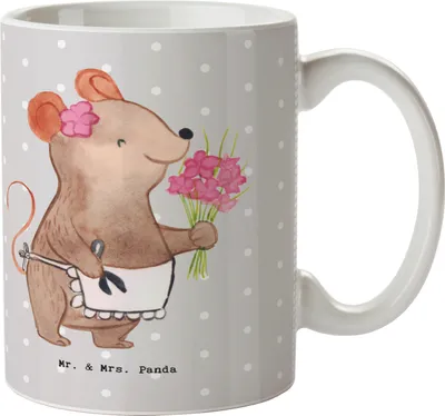 Produktbild von Mr. & Mrs. Panda Teetasse Floristin Herz - Grau Pastell - Geschenk, Kaffeebecher, Ausbildung, cappuccinotasse, Becher, kaffeetasse keramik, Blumenstrauß, Blumenlanden