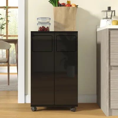 Imagen del producto de Contenedor de basura con ruedas, sistema de separación de residuos de doble compartimento con ruedas, 46,7 x 35 x 80 cm, color