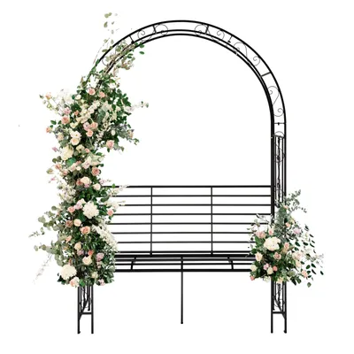 Produktbild von FCH Rosenbogen aus Metall 135 X 58x202 cm, Gartenbogen mit Bank, für Kletterpflanzen