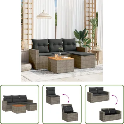 Produktbild von The Living Store 5-tlg. Garten-Sofagarnitur mit Kissen Grau Poly Rattan