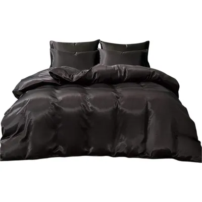 Produktbild von 3 Teilig Satin Bettwäsche Set, Sommerbettwäsche Set 200x200cm, mit 2 Kissenbezug, Schwarz