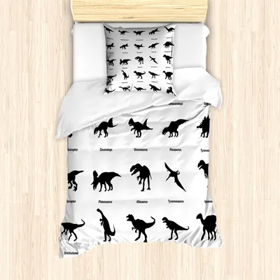 Produktbild von ABAKUHAUS Dinosaurier Mantele, Evolution der Tierwelt, Milbensicher Allergiker geeignet mit Kissenbezügen, 135 cm x 200 cm - 80 x 80 cm, Schwarz-Weiss