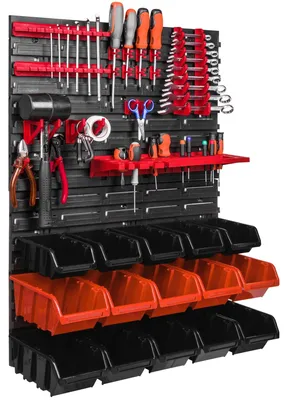 Immagine prodotto di Pannello portattrezzi – Organizer da parete per l'officina – 15 contenitori – 58 x 78 cm – Sistema di stoccaggio per garage