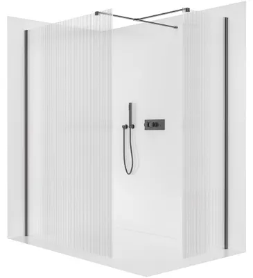 Obrázek produktu pro Sprchová zástěna Walk-in Onyx T L/P - 8 mm - hranatá vzpěra - černá matná, rýhované sklo - 120x110x200 cm