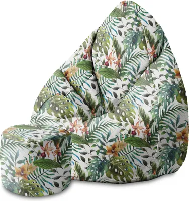 Produktbild von Dreamroots Bean Bag 80x80x120cm Sitzsack mit Lehne und Hocker und Bezug mit Füllung Sitzsack Erwachsene mit Füllung Floral Watercolor