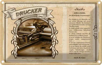 Produktbild von vianmo Blechschild 20x30 cm Drucker Beruf Arbeit