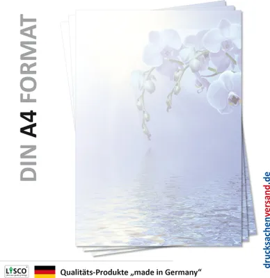 Produktbild von Motiv Briefpapier (Blumen-5095, DIN A4, 100 Blatt) Briefpapier mit wunderschöner blauer Orchidee und endloses Wasser