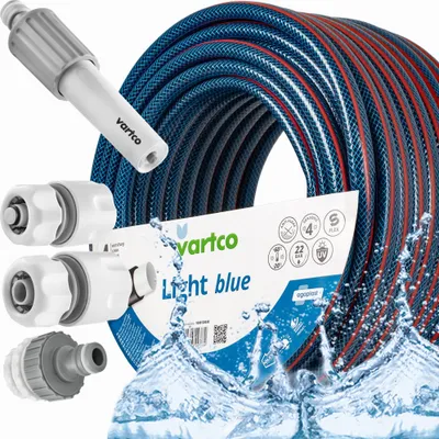 Produktbild von Vartco Set Gartenschlauch "Light Blue" 50m 3/4" | 4-Lagen | Pistole, Anschlüssen | Blau