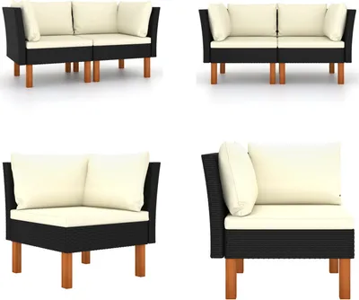 Image de vidaXL Canapé d'angle 2 pcs. Poly rotin et eucalyptus massif - Canapé d'angle modulable - Canapé d'angle modulable - Canapé d'angle modulable