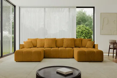 Produktbild von ALTDECOR Ecksofa in U-Form mit Schlaffunktion und Bettkasten LONLI-U 355x189x68 cm Senfgelb - Corner Sofa Bett Eckcouch Couch L-Form Schlafcouch Ausziehbar Wohnlandschaft Schlafsofa Cauchsofa
