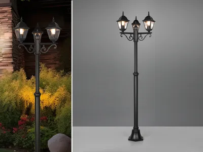 Produktbild von LED Mastleuchte 3-flammig, Gartenkandelaber Gartenbeleuchtung Schwarz Höhe 200cm