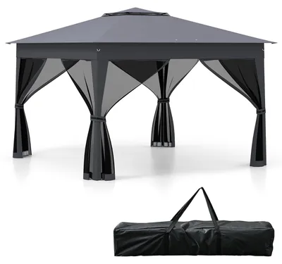 Produktbild von Faltpavillon mit Seitenwänden aus Netzgewebe, 337 x 337 cm, Grau