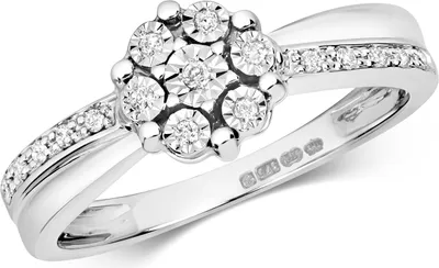 Produktbild von Funkelndes Feuer 9 Karat (375) Weißgold Cluster Damen - Diamant Ring Brillant-Schliff 0.09 Karat H - I1 I2, 54 (17.2); TRS319829KWRSN