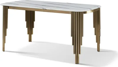 Image de Table à manger Design Table en acier inoxydable Moderne Salle à manger Salon Cuisine Tables 140x80