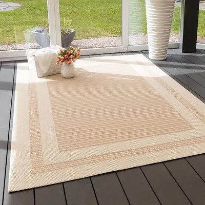 Produktbild von In- und Outdoor Teppich Bergen Küche Balkon Garten Flur, wasserfest, Kunststoff, Bordüre Beige, Größe: 280x380 cm