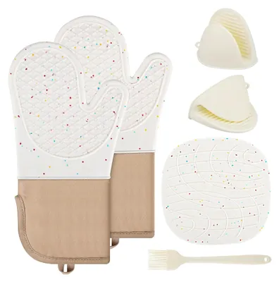 Produktbild von Ofenhandschuhe Set - Hitzebeständige Topfhandschuhe aus Baumwolle und Silikon für Kochen, Backen und Grillen