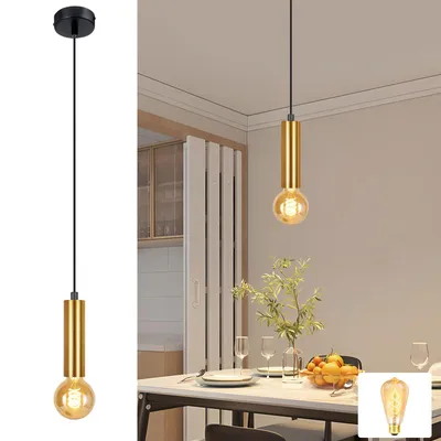 Produktbild von ZMH Esstisch Hängeleuchten 1 Flammig Pendelleuchte Hängelampe E27 Schwarz Gold Bettlampe Nachttisch Esszimmerlampe Hängend Industrial Küchenlampe