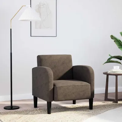 Zdjęcie produktu dla Fotel w ciemnoszarym kolorze, z podłokietnikami wykonanymi z sztucznej skóry – kompaktowy fotel do salonu, idealny do czytania i relaksu, o wymiarach 69 x 67 x 70 cm