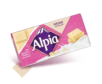 Produktbild von Alpia White krémová biela čokoláda, ktorá sa rozplýva v ústach 100g