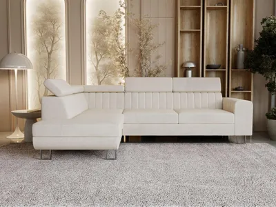 Produktbild von GrainGold Ecksofa L-Form Links Berona - Ecksofa mit Schlaffunktion und Bettkasten - Moderne Ecksofa, Wohnzimmer Ecksofa - Eckcouch Beige (Royal 02)