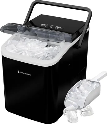 Produktbild von KitchenBrothers - 1.5L - Eiswürfelmaschine - 12kg/24 Std. - Eiswürfelbereiter - Tragbar - Selbstreinigungsfunktion - Schwarz Edelstahl