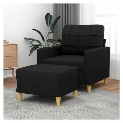 Produktbild von Sessel mit Hocker Schwarz 60 cm Stoff für Wohnzimmer und Lesen