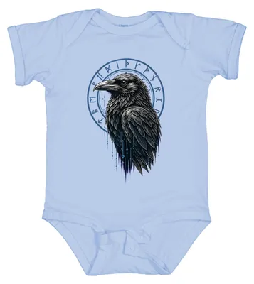 Productafbeelding van Wikinger, Rabe, Runen, Odin, Hugin, Munin, Noordse mythologie, Valhalla, babyromper, lichtblauw, maat 6/12